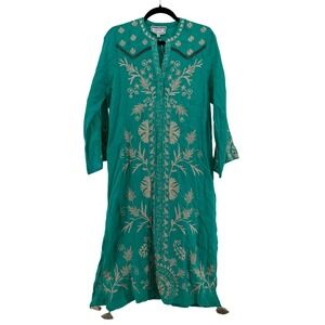 Johnny Was Western Trim Henley Dress Turquoise Size S